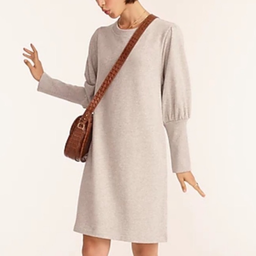 J Crew Cotton Terry Puff Sleeve Sweatshirt Dress